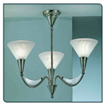 Italian satin nickel 3 head semi flush fitting with chrome highlights and alabaster effect glass