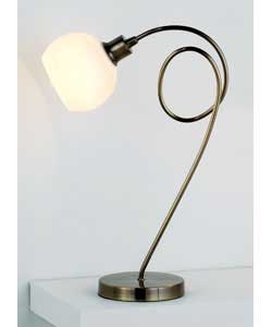 Antique brass finish with opal glass shade.Touch activated.Size (H)40, (W)28, diameter 12.8cm.Diamet