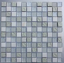 Create a modern quirky feature in your kitchen or bathroom with this white patterned mosaic A combination of frosted glass metallic effect natural stone and plain glass create a real design statement the perfect addition to any interior dcor Pressed 