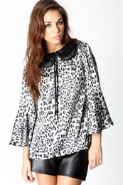 Unbranded Lyla Animal Print Double Collar Sequin Blouse