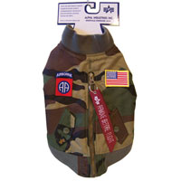 Alphas signature Camo Nylon MA-1 Air Force Dog Flight Jacket Alphas Dog coat features  a hole for le