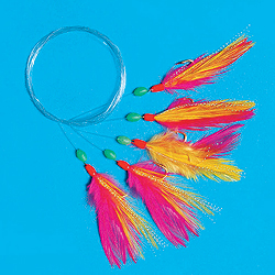 Unbranded Mackerel Feathers - 5 Hook - Coloured - Pack of 10