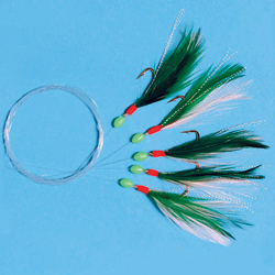 Unbranded Mackerel Feathers - 5 Hook Size 1-0 - Green and