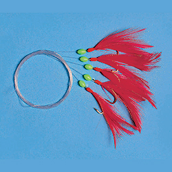 Unbranded Mackerel Feathers - 5 Hook Size 1-0 - Red Beaded