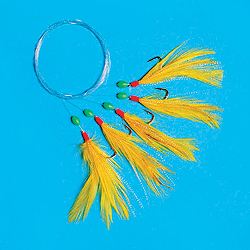 Unbranded Mackerel Feathers - 5 Hook Size 1-0 - Yellow
