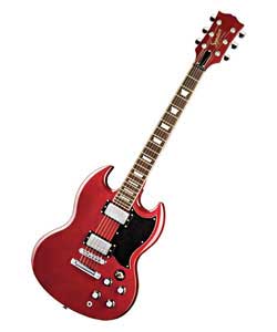 Full size solid body guitar with rosewood fretboard. The guitar features two single coils, with tone