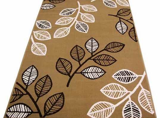 Great value spring leaf design rug will add a splash of design to any area of the home. Woven with a polypropylene pile. 100% polypropylene. Surface shampoo only. Size L170. W120cm. Weight 2.86kg. (Barcode EAN=5053095068023)
