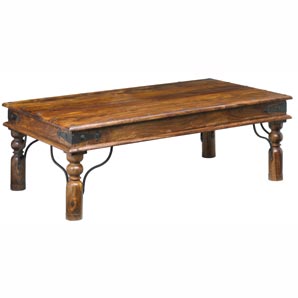 Sturdy coffee table with rustic-look black metal s