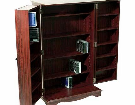 Store up to 495 CDs or 210 DVDs / Blu-rays / computer games or a combination of CDs. DVDs. Blu-rays. computer games and Videos in this smart free standing mahogany effect swing-door cabinet. The doors rotate through 180 degrees to create double-depth