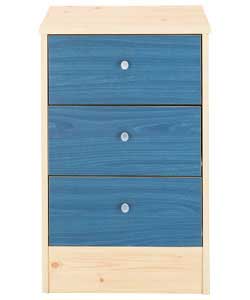 Size (H)60.5, (W)39, (D)39.6cm.Maple finish with blue fascias and silver finish handles.Self assembl