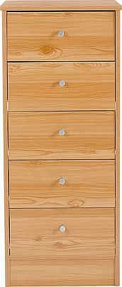 Create your ideal bedroom with the stylish Malibu collection. This chest features five spacious drawers to keep all your clothes neatly stored away. Finished in a pine effect. it is sure to blend in effortlessly with your bedroom dandeacute;cor. Part