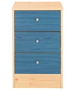 Malibu Bedside Chest with 3 Drawers - Blue