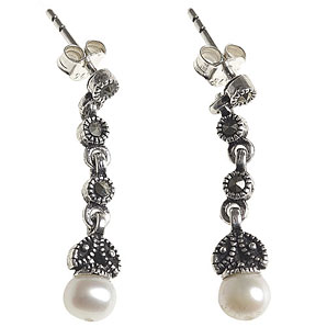 Marcasite drop earrings with faux pearl