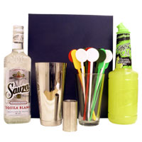A Margarita cocktail gift set comprising a bottle of Sauza blanco tequila, Finest Call margarita