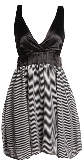 Satin halter neck dress with striped chiffon skirt 100 Polyester 94cm Length
