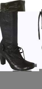 Massed, square toe knee high boot featuring a high heel and lace up detail. Lining: textile Sole: sy