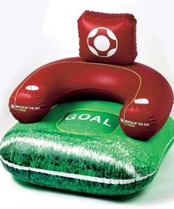 Sit back and enjoy the match to the MoTD theme tune.This comfy inflatable chair has armrest drink