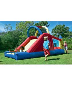 Constant air-flow system bouncy castle with climbing wall and super side.Use under constant adult su