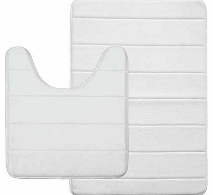 Memory Foam Stripe 2 Piece Bath Set - White