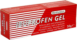 Gel containing Ibuprofen 5% w/w. Symptomatic relie