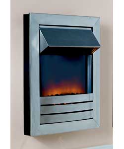 Contemporary brushed stainless steel fire with flame effect.Ribbon.1kW and 2kW heat settings.Moulded