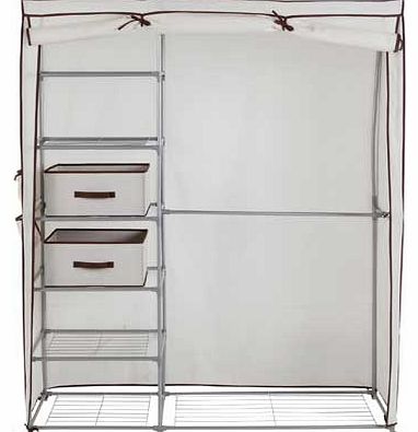 This Metal and Polycotton Triple Wardrobe is a great affordable storage solution. This wardrobe has one side for hanging clothes. and the other side has 4 shelves for extra storage. There are 8 additional side pockets. which are perfect for storing s