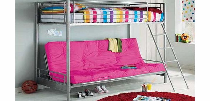 Unbranded Metal Bunk Bed Frame with Futon - Fuchsia