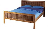 This modern bedstead has a stylish rattan headboard and footboard with solid wood trim. Comes
