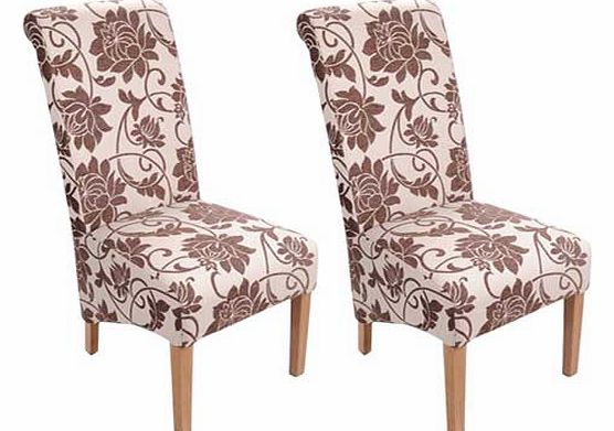 The Mia is a classic dining chair design that has been effortlessly upgraded into an elegant patterned floral high back chair with sprung seat and oak legs. Part of the Mia collection Supplied as a pair. Wood frame. Size H105. W66. D47cm. Weight 11kg
