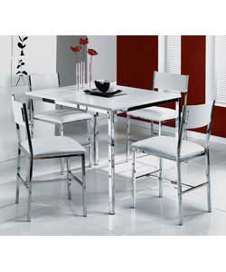 Size of table (L)80, (W)80, (H)75.5cm. Size of chair (W)40, (D)49, (H)81.5cm. Dining table with chro