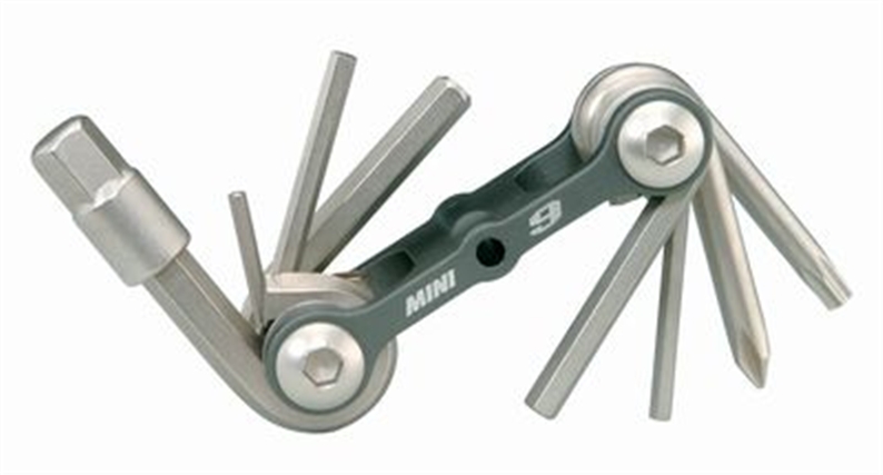 One piece super-light folding tool. 9 tools fold into an extruded, anodised alloy body. Hardened