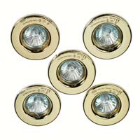 Mini Fixed Halogen Downlights Low Voltage 5 Pack Brass Finish