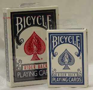 A small version of a regular deck of Bicycle brand playing cards