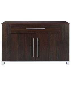 Wenge effect, excluding back and drawer bottoms, sideboard with silver effect bar handles, feet and