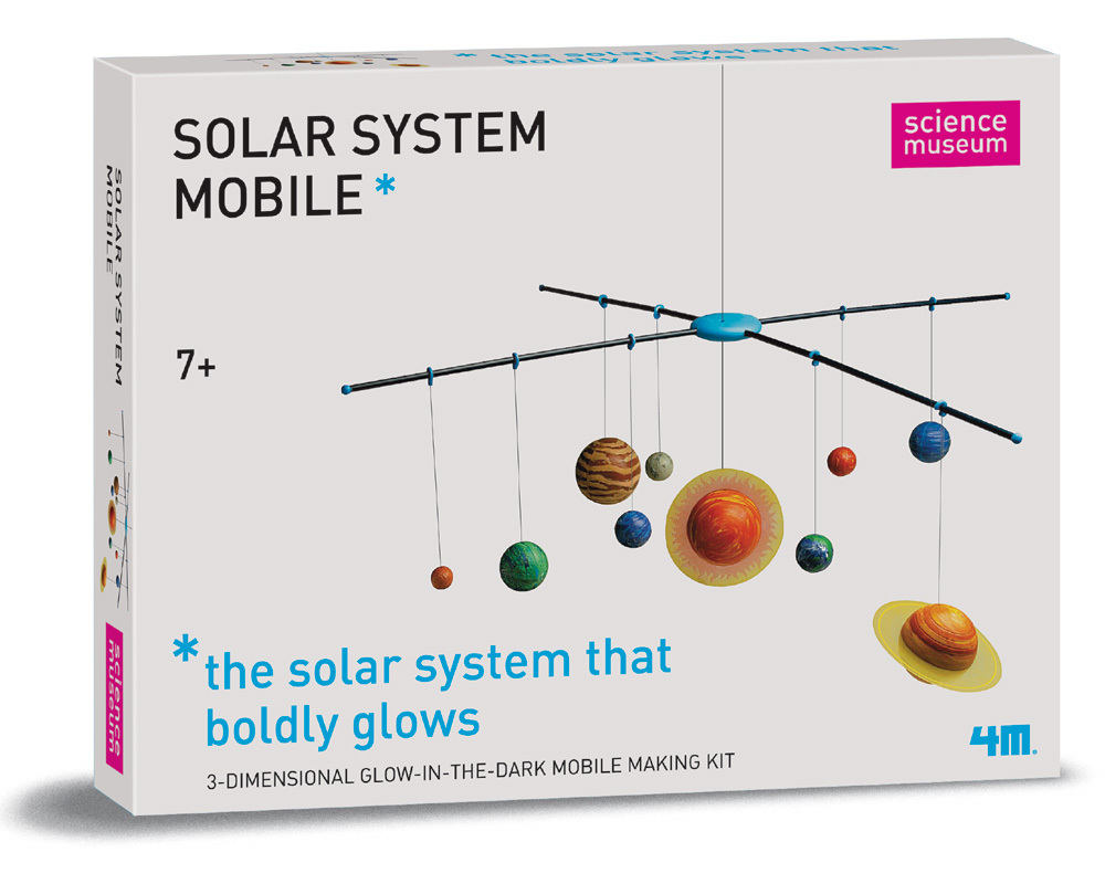 Build your own glow-in-the-dark solar system! This three-dimensional mobile kit is easy to construct