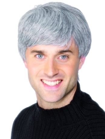 This grey wig has a centre parting and is a mixture of dark and light grey fake hair. IF YOU WOULD L