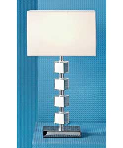 Table lamp with mirror blocks.Chrome base with mirror blocks and white fabric shade.Total height