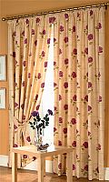 This modern floral curtain comes with tie-backs. A