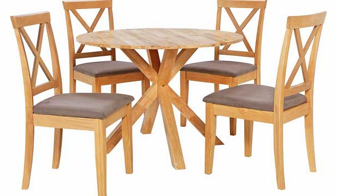 This solid light wood and veneer dining table is perfect for families. with 4 crossback chairs. there is enough space for everyone around the table. Ideal for dining rooms or kitchen areas. this dining sets interesting design is a simple yet stylish 