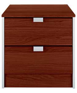 Size (H)49.4, (W)49.5, (D)44.2cm. Chocolate finish with brushed silver finish handles.Drawers with s