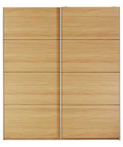Size (H)206, (W)180, (D)64cm.Oak finish with silver finish door profiles.1 hanging rail and 1 fixed 