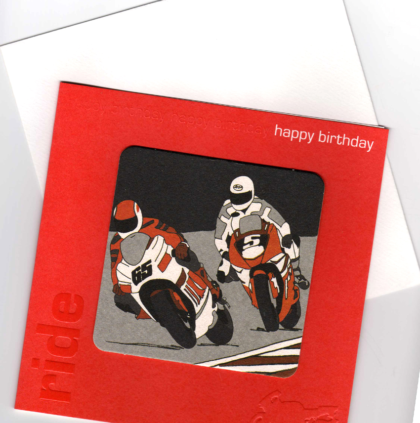 Motorcycle Happy Birthday Card with detachable Drinks Coaster