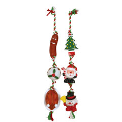 This rope toy has been designed with Christmas in mind. Assorted characters, made from vinyl linyl, 