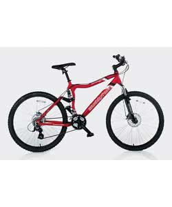 Colour of frame red. 21 Shimano gears. Gears type grip shift. Front brakes disc.Rear brakes disc. Fr