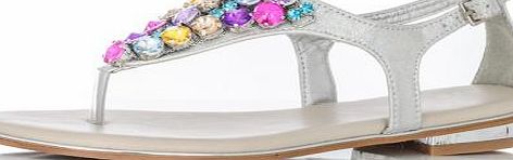 Get beach ready with these gorgeous embellished sandals. Featuring large and small round diamante stones in a v-shape on the outer, these flat style sandals are a perfect choice this SS15. Wear with a summer maxi to complete the look. - Embellished o