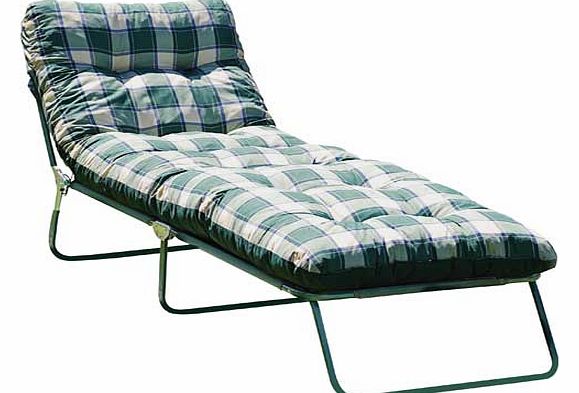 This tubular steel sun lounger offers supreme convenience and comfort with its adjustable back rest and plump padded check cushion. Made from steel. Cushions made from cotton. Multi-position back rest adjustable to 6 different positions. Fixed foot r