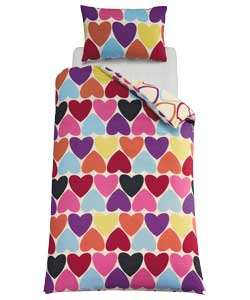 Unbranded Multicoloured Hearts Duvet Cover Set - Single