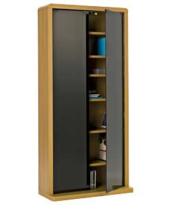 Beech with black glass doors.2 glass doors with metal hinges and magnetic stops.6 adjustable shelves