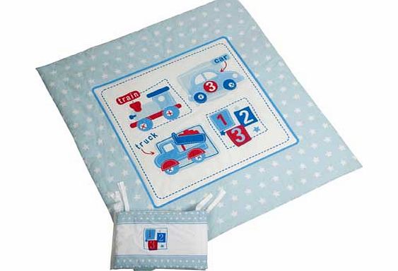 Create a cosy and comfortable sleeping environment for your baby with this adorable My Toybox quilt and bumper set. In an array of blue shades. featuring cute car. train and truck animations. this sumptuously soft and super snuggly set is the perfect