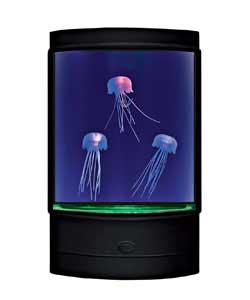 3 incredible life-like jellyfish appear to swim at random in this black illuminated tank. Includes m
